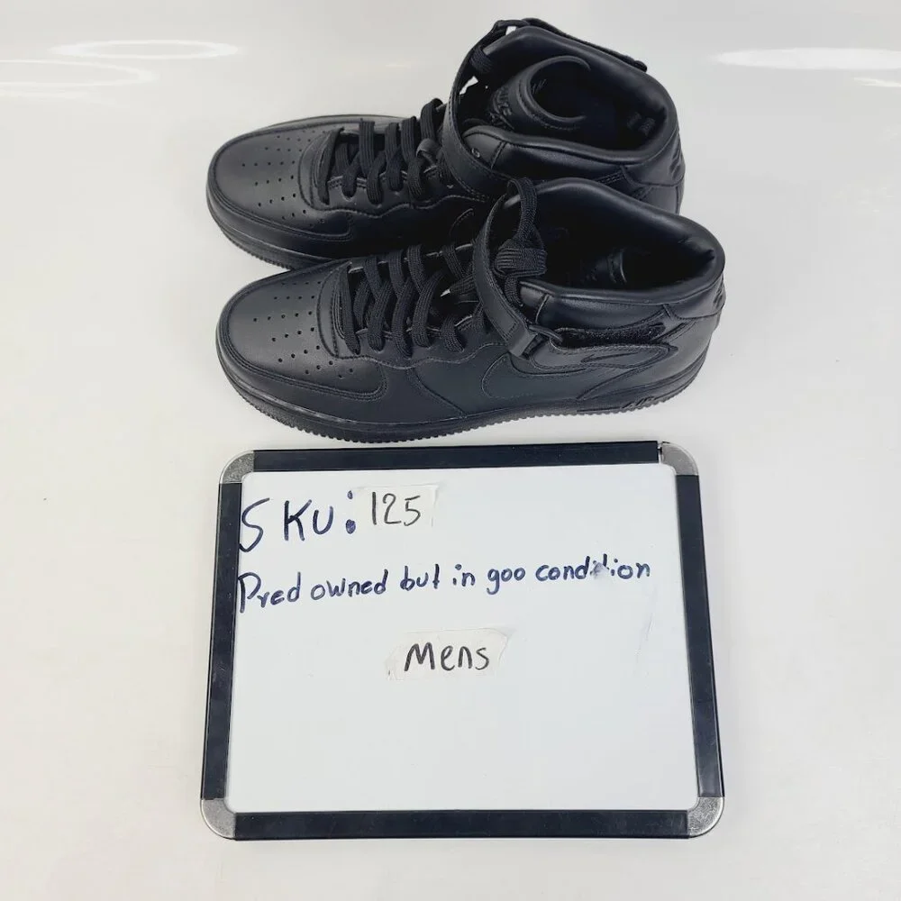 Nike Men's Black Air Force 1 Mid-Top Leather Low Top Athletic Sneaker Size 9 - Picture 7 of 7